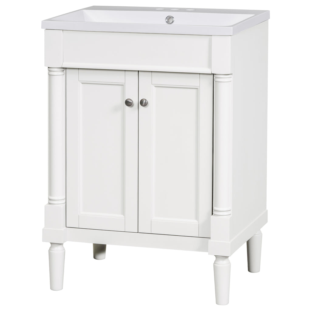 Leoglint 24'' Bathroom Vanity with Top Sink, 2-Tier Modern Bathroom Storage Cabinet, Single Sink Bathroom Vanity, Large Storage Shelves