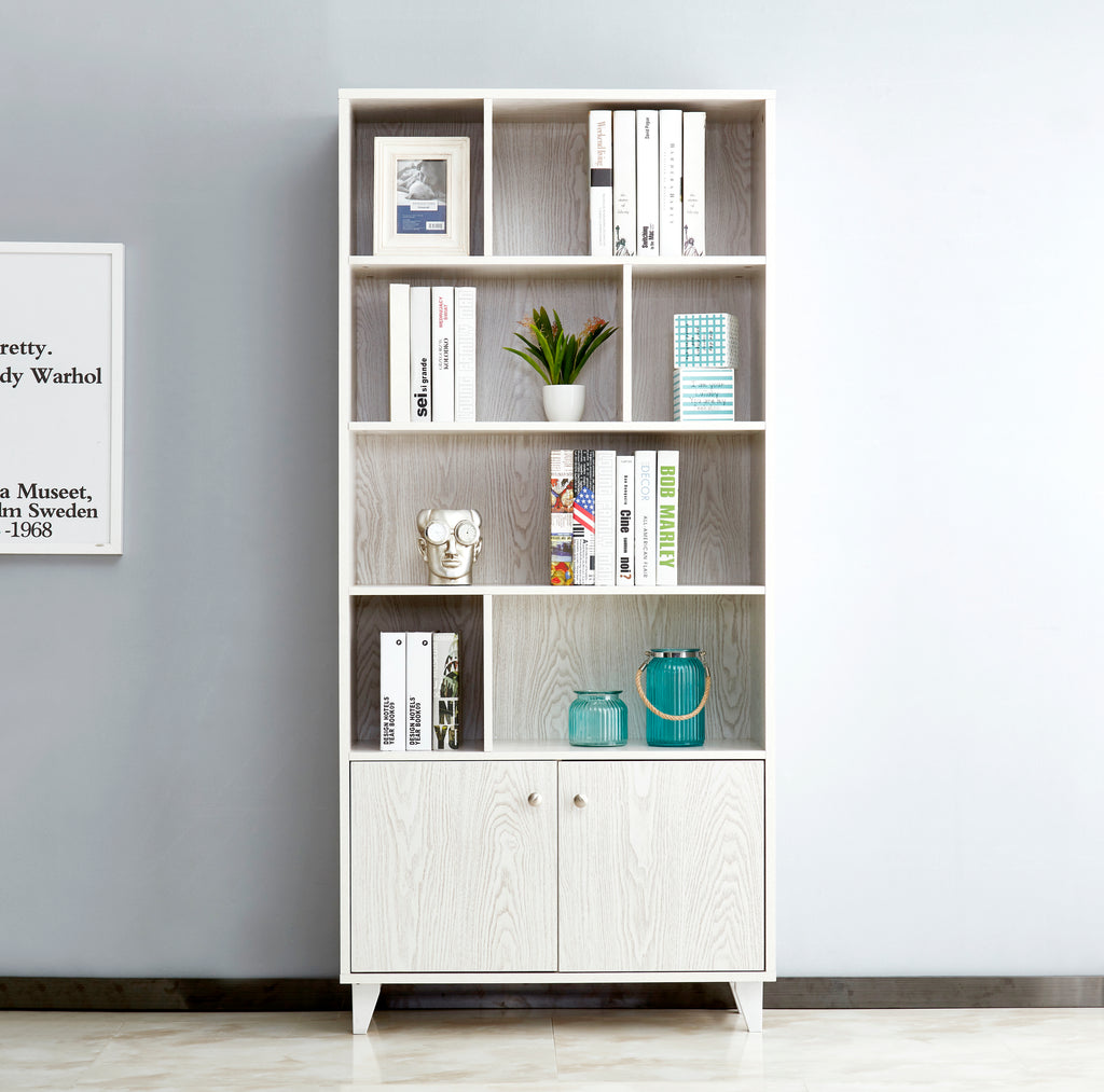 Leoglint Bookcase, Bookshelf with Doors, white