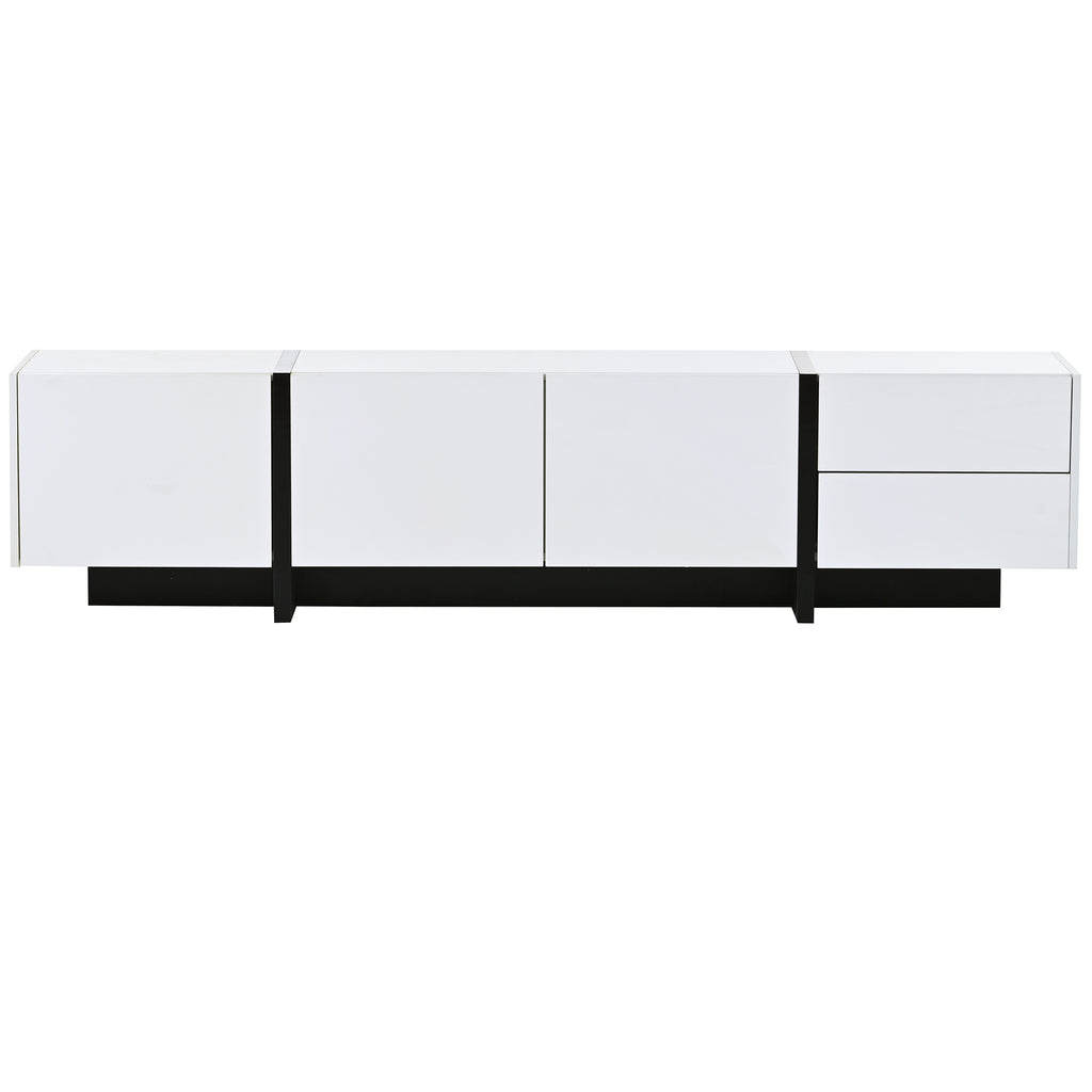 Leoglint [VIDEO provided] ON-TREND White & Black Contemporary Rectangle Design TV Stand, Unique Style TV Console Table for TVs Up to 80'', Modern TV Cabinet with High Gloss UV Surface for Living Room.