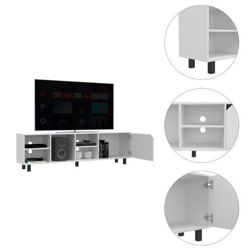 Leoglint Valdivia Tv Stand for TV´s up 70", Four Open Shelves, Five Legs -White