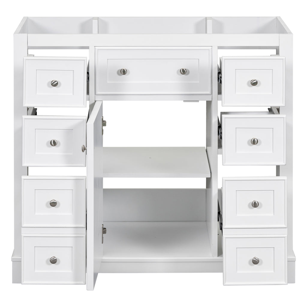 Leoglint 36" Bathroom Vanity without Sink, Cabinet Base Only, One Cabinet and Six Drawers, White