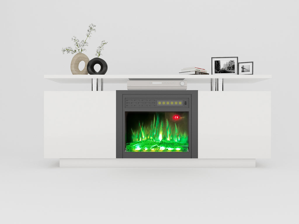 Leoglint 160CM high gloss TV cabinet tv stand unit with fireplace ,have heat and flame color changes