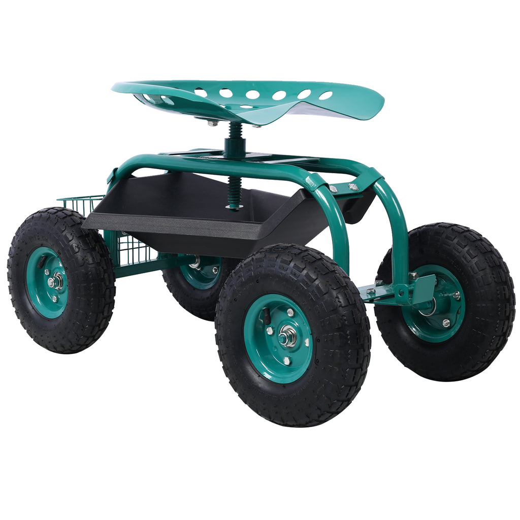 Leoglint Rolling Garden Scooter Garden Cart Seat with Wheels and Tool Tray, 360 Swivel Seat,Green