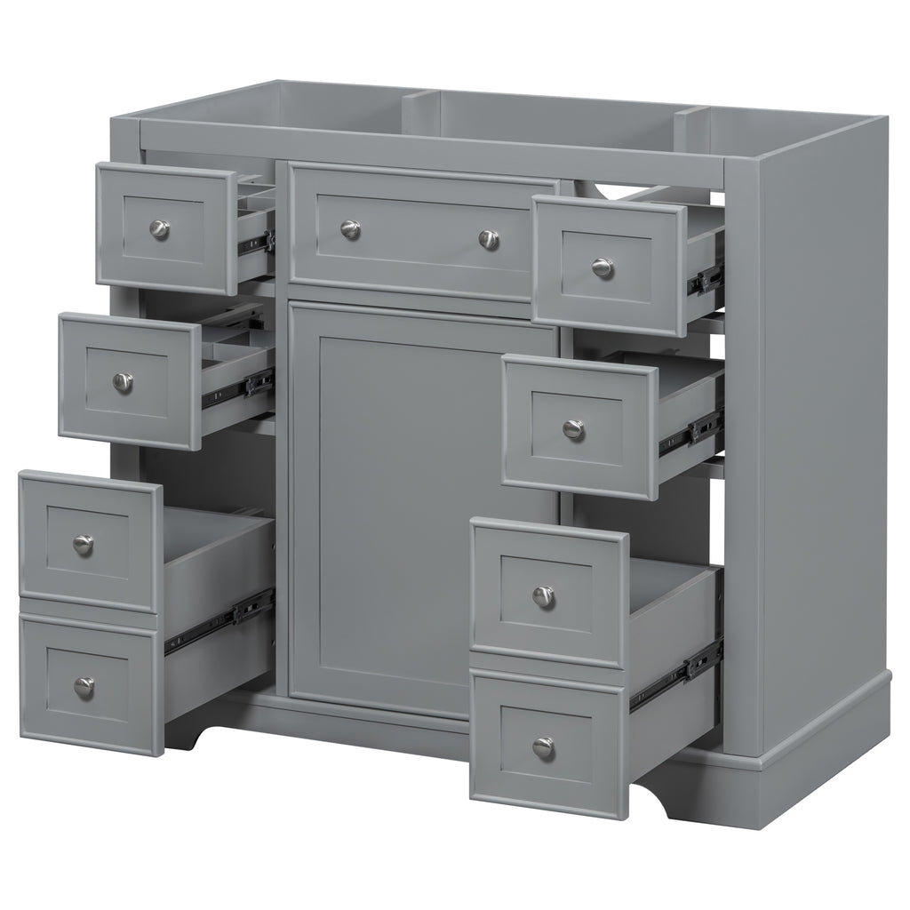 Leoglint 36" Bathroom Vanity without Sink, Cabinet Base Only, One Cabinet and Six Drawers, Grey