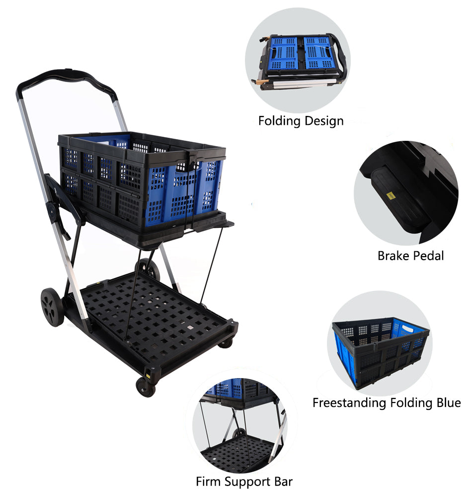 Leoglint Garden cart Folding service cart with wheels double-decker, shopping, library, office warehouse moving carts