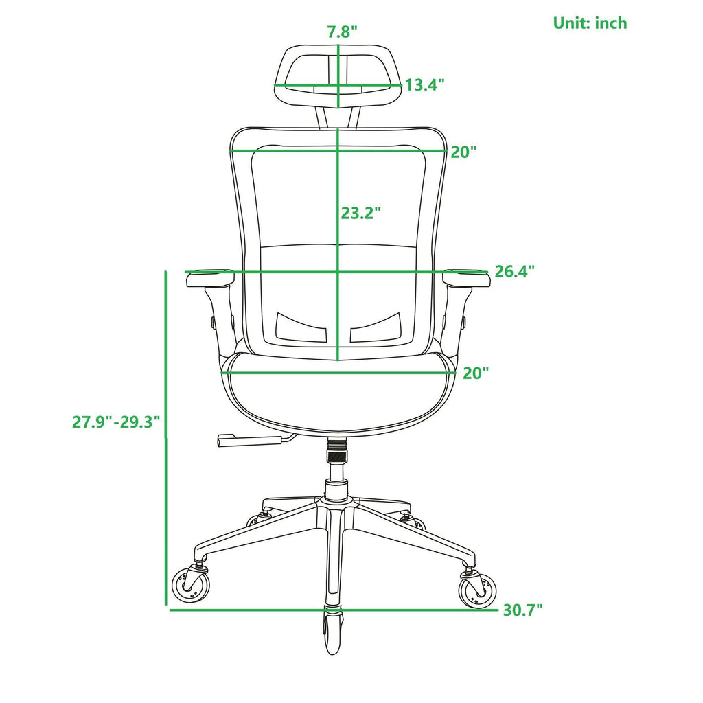 Leoglint WHITE Ergonomic Mesh Office Chair, High Back - Adjustable Headrest with Flip-Up Arms, Tilt and lock Function, Lumbar Support and blade Wheels, KD chrome metal legs