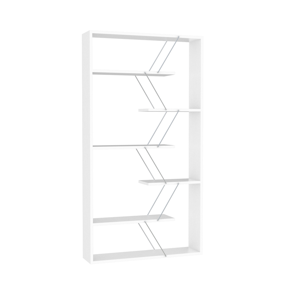 Leoglint Furnish Home Store Wood Frame Etagere Open Back 6 Shelves Bookcase Industrial Bookshelf for Office and Living Rooms Modern Bookcases Large Bookshelf Organizer, White/Chrome