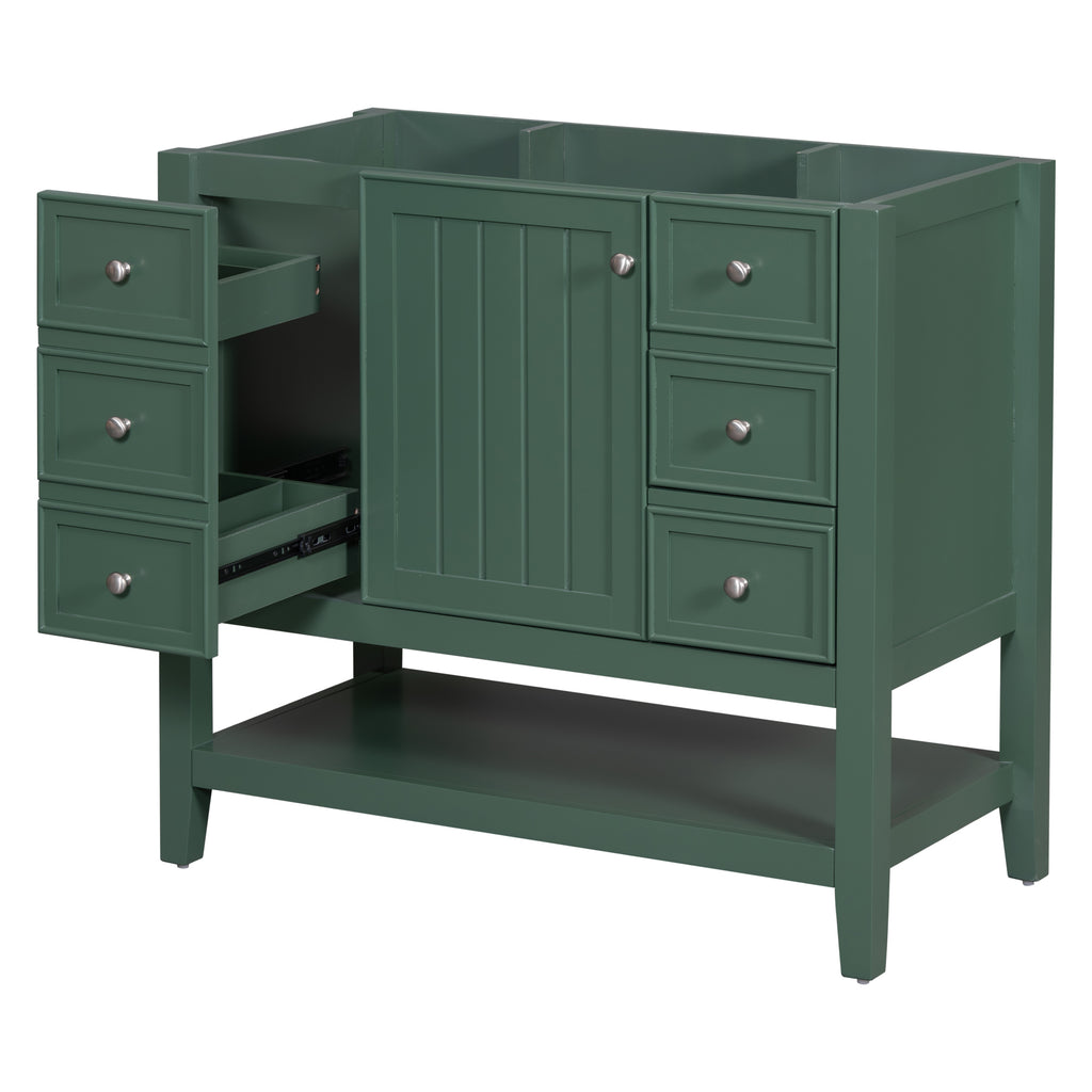 Leoglint 36" Bathroom Vanity without Sink, Cabinet Base Only, One Cabinet and three Drawers, Green