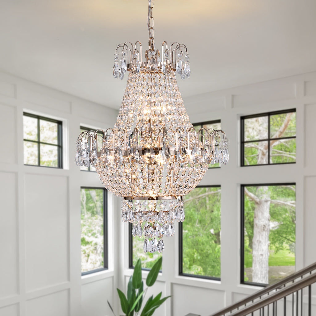 Leoglint Pendant (Same as W1340102270/L5003) Gold Crystal Chandeliers,Large Contemporary Luxury Ceiling Lighting for Living Room Dining Room Bedroom Hallway