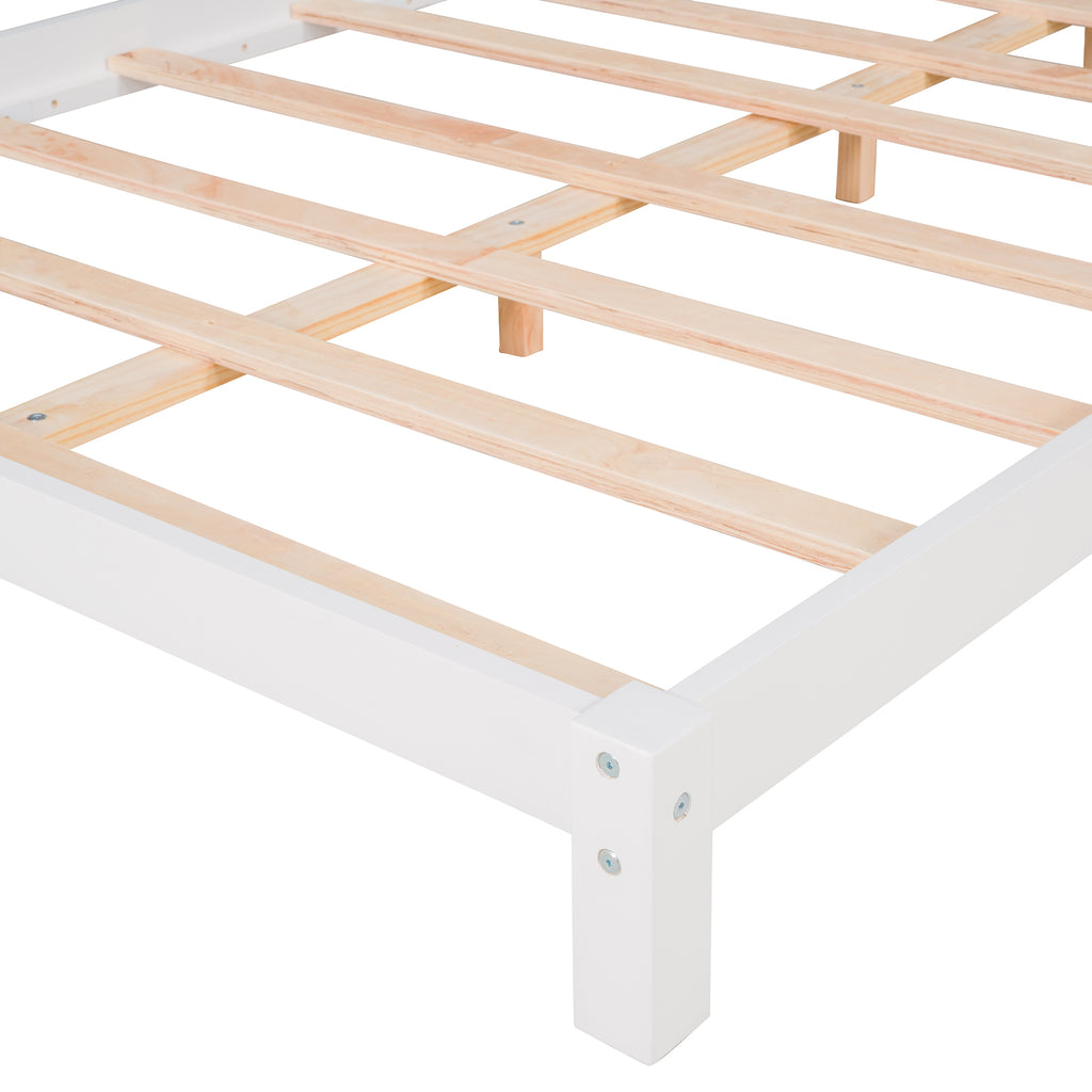 Leoglint Full Size Wood Platform Bed Frame with House-shaped Headboard  (White)