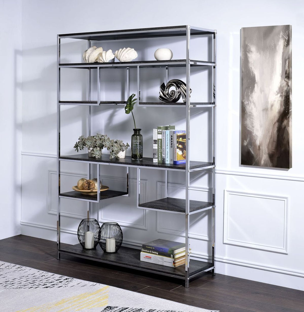 Leoglint ACME Vonara Bookshelf, Rustic Gray Oak & Chrome 92657