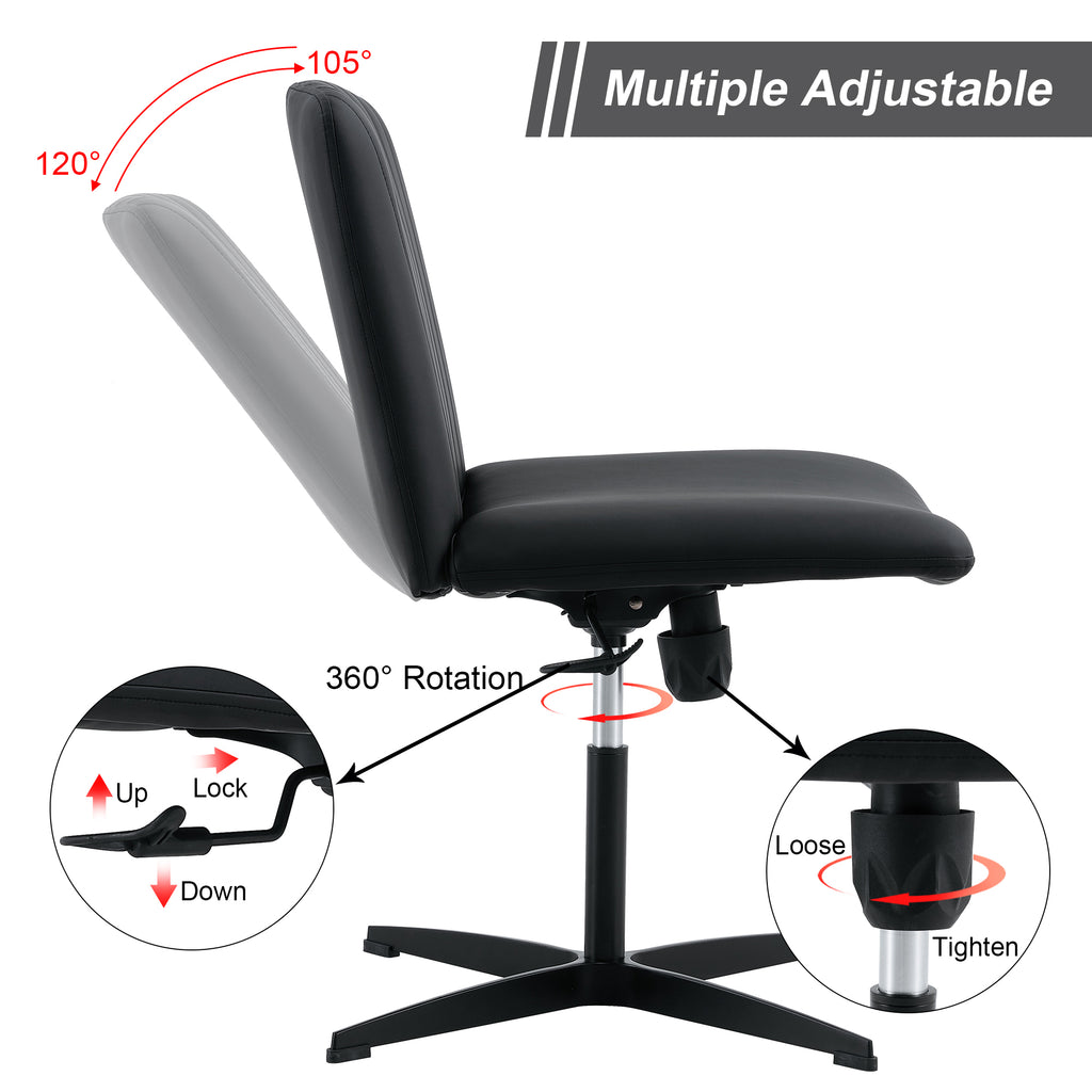 Leoglint Black High Grade Pu Material. Home Computer Chair Office Chair Adjustable 360 ° Swivel Cushion Chair With Black Foot Swivel Chair Makeup Chair Study Desk Chair. No WheelsW115167391