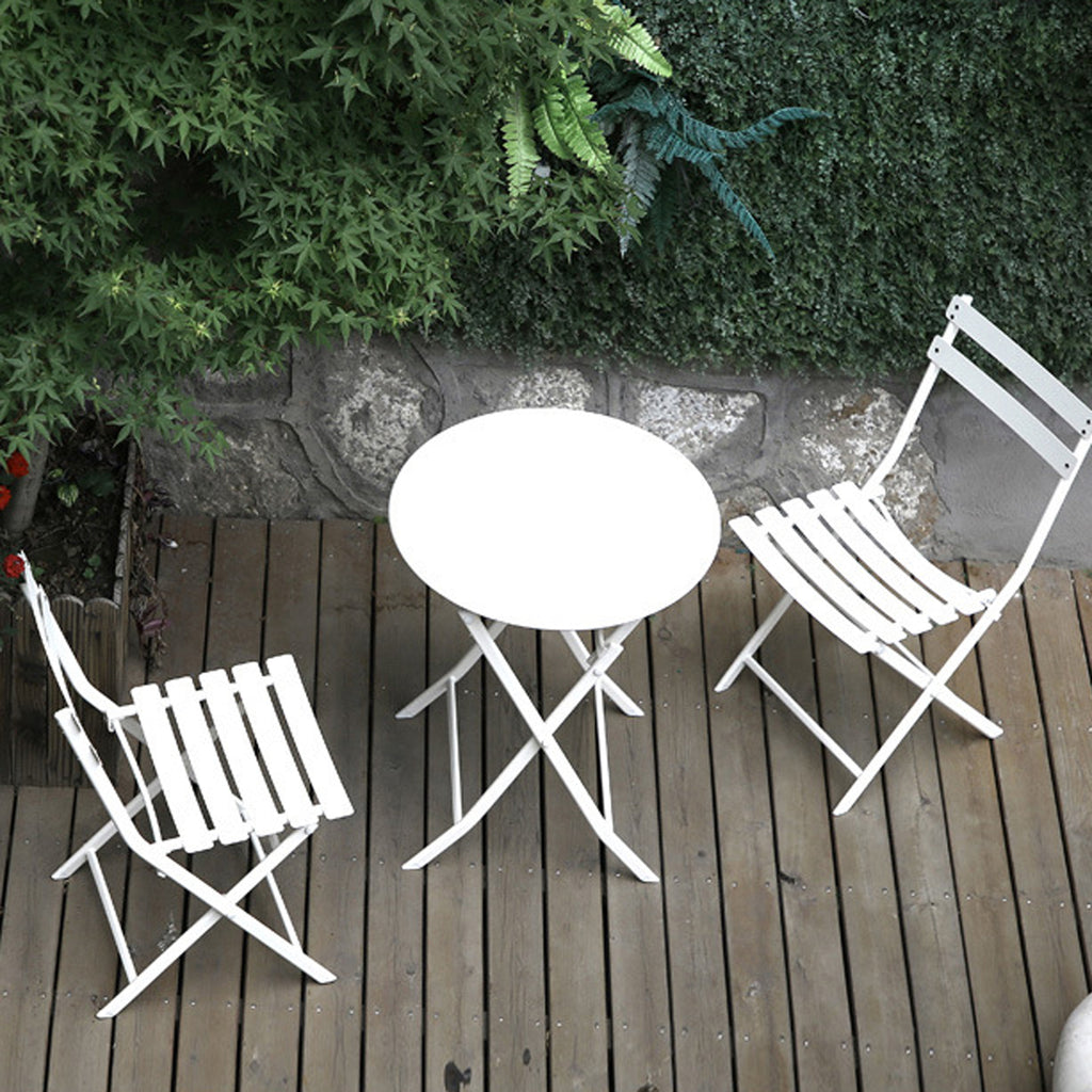 Leoglint 3 Piece Patio Bistro Set of Foldable Round Table and Chairs,Outdoor Chair, White