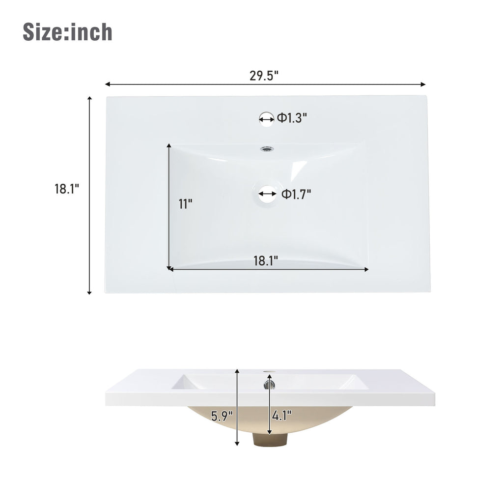 Leoglint 30" Bathroom vanity Set with Sink, Combo Cabinet, Bathroom Storage Cabinet, Solid Wood Frame