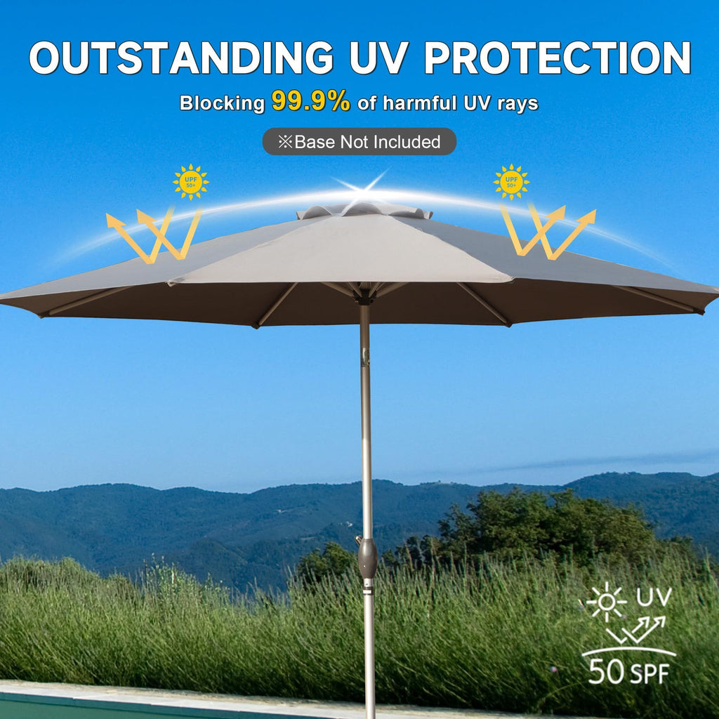 Leoglint 9FT Patio Umbrella, Outdoor Umbrella with Push Button Tilt and Crank, UV Protection Waterproof Market Sun Umbrella with 8 Sturdy Ribs for Garden, Deck, Backyard, Pool (Gray)