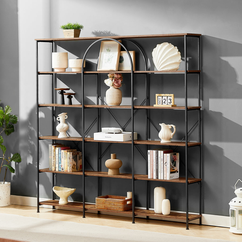 Leoglint 6 Tier Bookcase Home Office Open Bookshelf, Vintage Industrial Style Shelf with Metal Frame, MDF Board, Brown