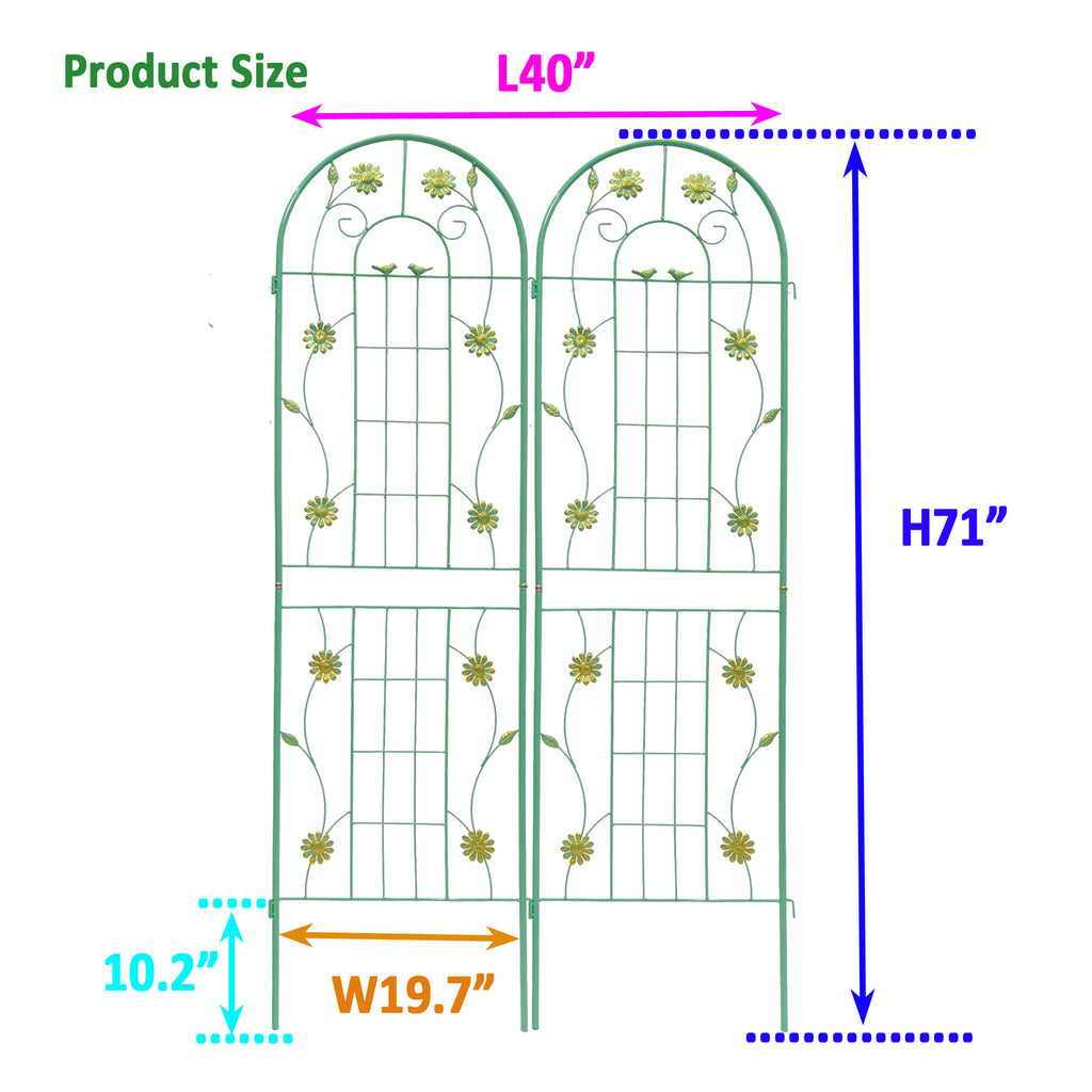 Leoglint 2 Pack Metal Garden Trellis 71" x 19.7" Rustproof Trellis for Climbing Plants Outdoor Flower Support Green