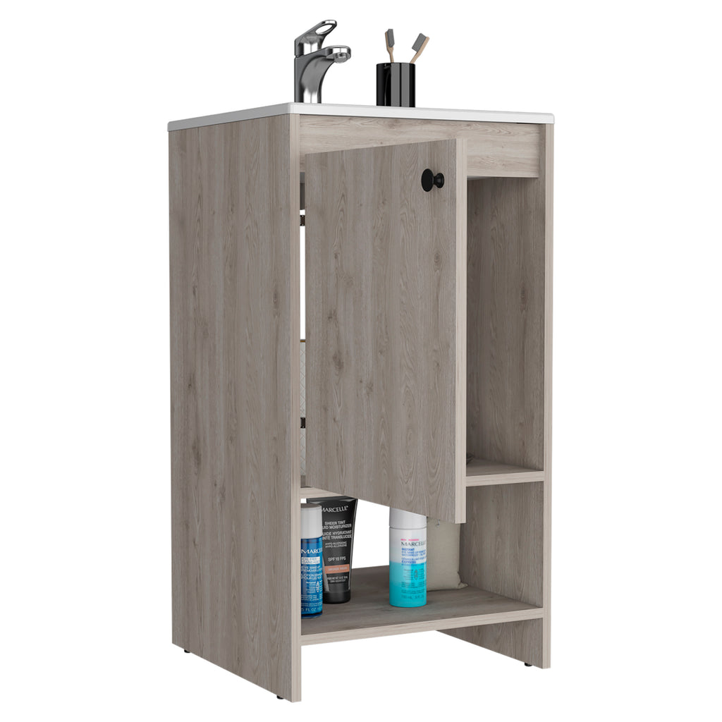 Leoglint Jane Bathroom Vanity, Single Door Cabinet, Two Shelves -Light Gray