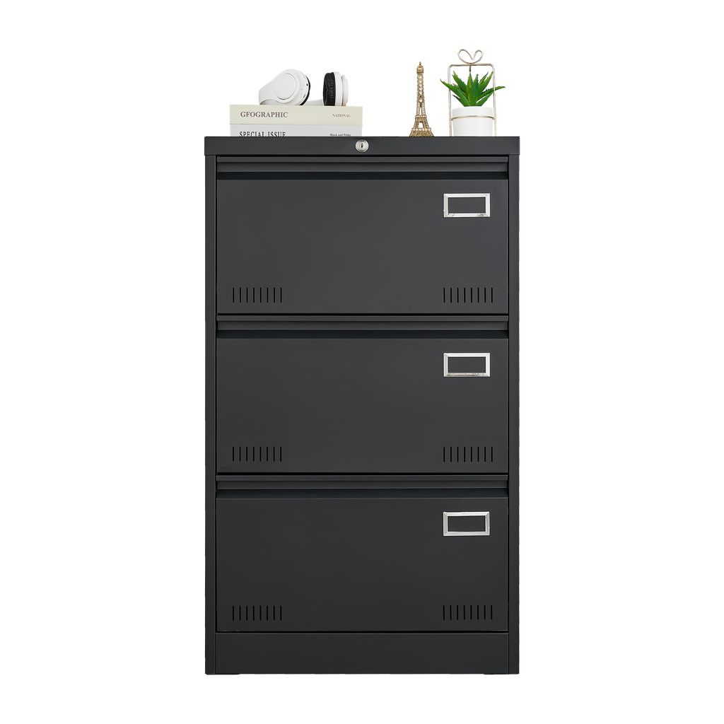 Leoglint Filing Cabinet Lateral File Cabinet 3 Drawer, Blcak Locking Metal File Cabinets Three Drawer, Office Filing Cabinet with Lock Drawers for Home Office/Legal/Letter/A4/F4