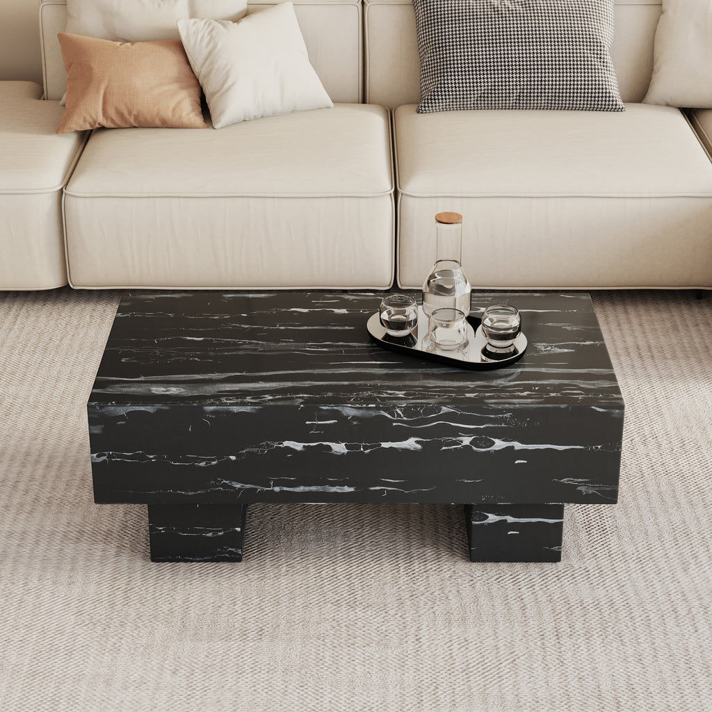 Leoglint The black coffee table has patterns. Modern rectangular table, suitable for living rooms and apartments. 43.3"*21.6"*17.2"