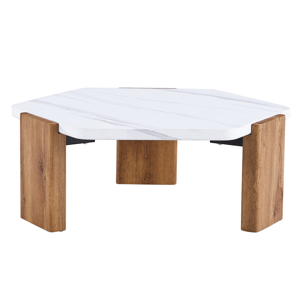 Leoglint Modern practical MDF coffee table with white tabletop and wooden toned legs. Suitable for living rooms and guest rooms.