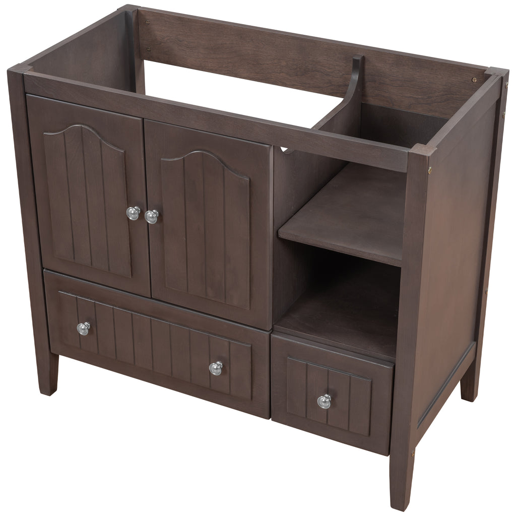 Leoglint 36" Bathroom Vanity Base Only, Solid Wood Frame and MDF Boards, Brown