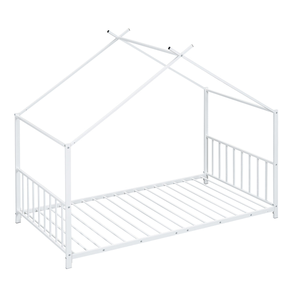 Leoglint Twin Size Metal House Platform Bed Frame, White