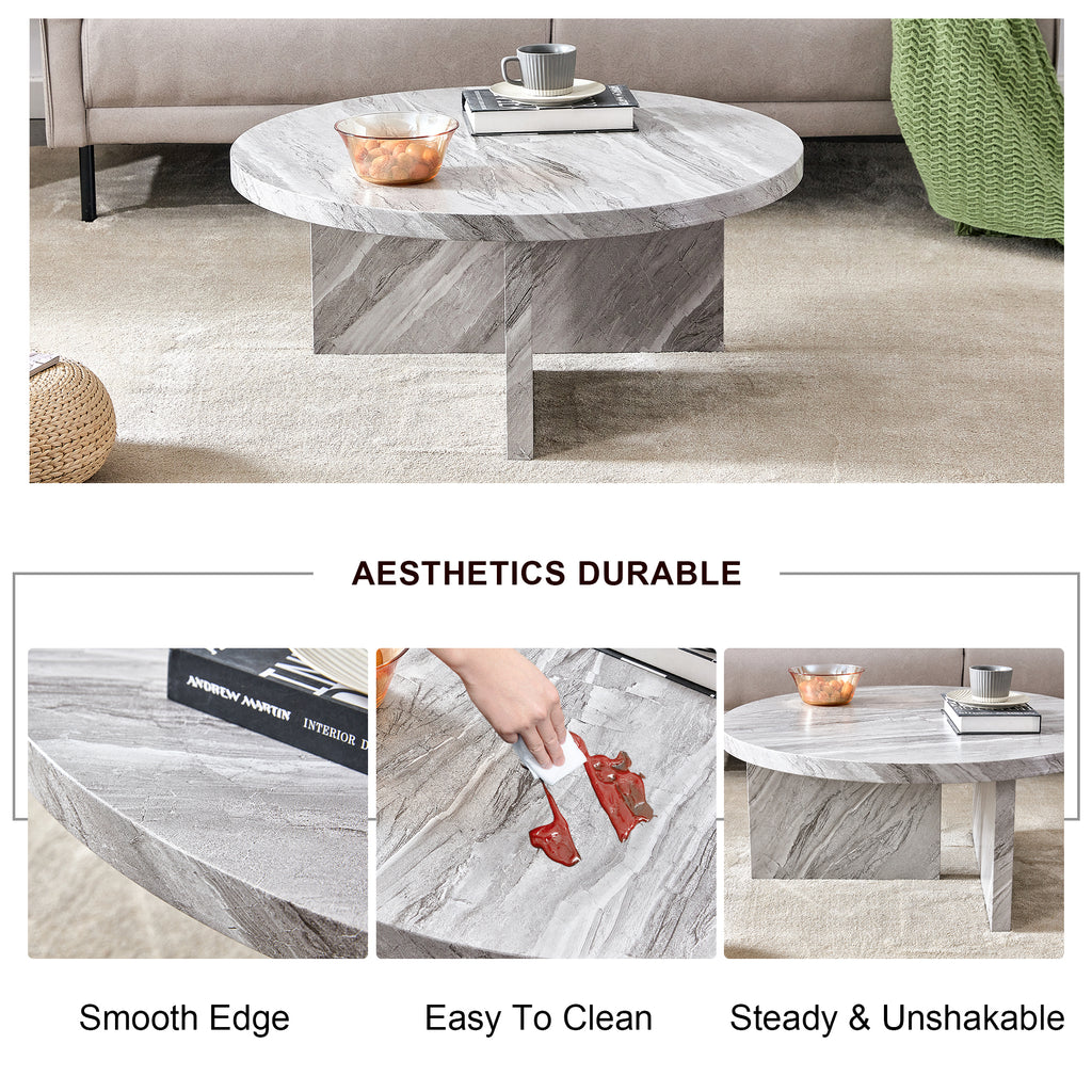 Leoglint Gray MDF material circular textured coffee table, 31.4-inch gray middle table, modern coffee table, suitable for small spaces, living room.