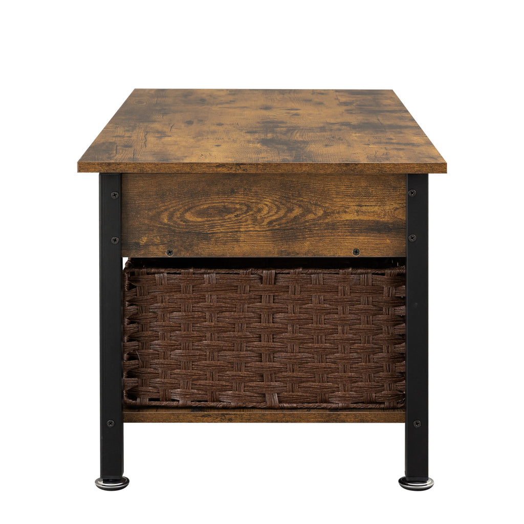 Leoglint Metal coffee table,desk,with a lifting table,and hidden storage space.There were two removable wicker baskets that could be placed in any space such as the living room,color:brown with fire wood grain