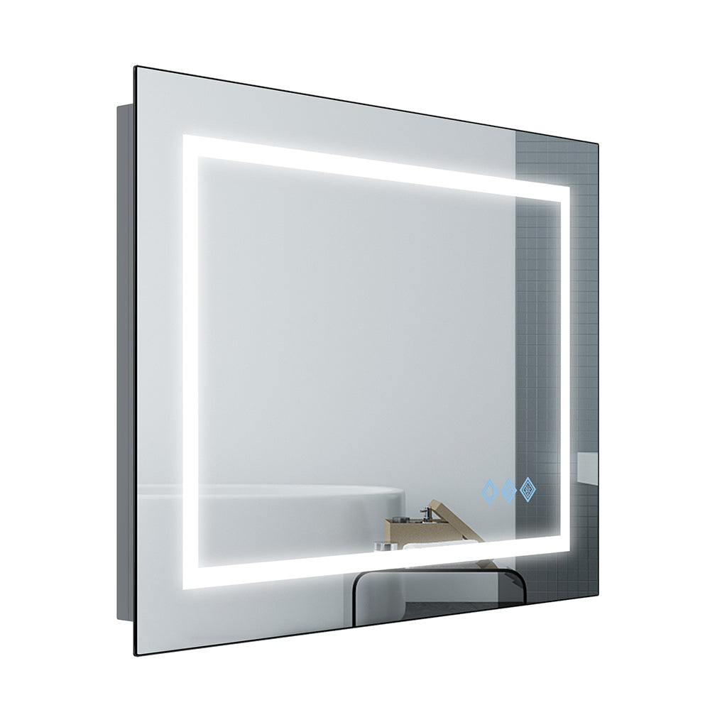 Leoglint 32x24inch Glossy Brushed Silver 3000-6000K LED Bathroom Mirror With Lights,Anti-Fog Dimmable Lighted Wall Mounted Vanity Mirror Master Bath Modern Makeup(Only mirrors, not cabinets)Horizontal&Vertical