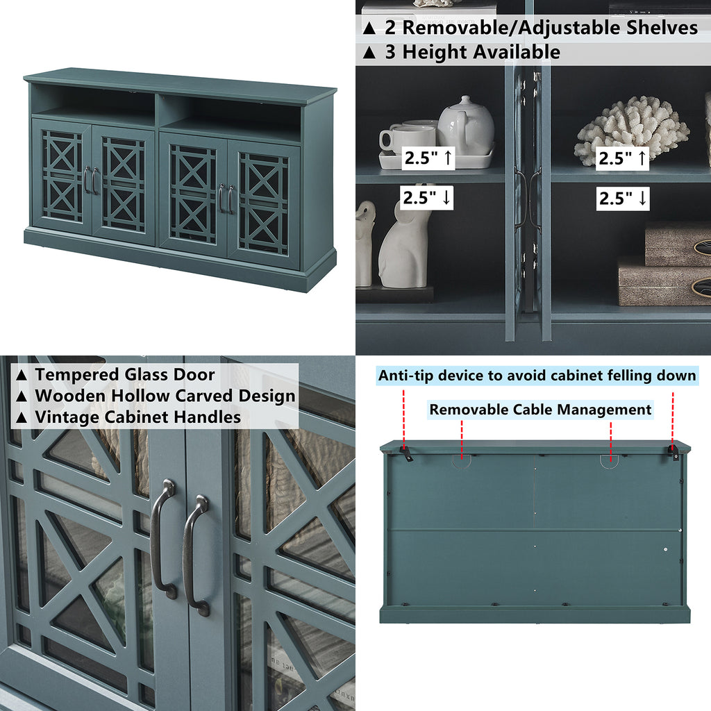 Leoglint TV Stand, Buffet Sideboard Console Table, Dark Teal