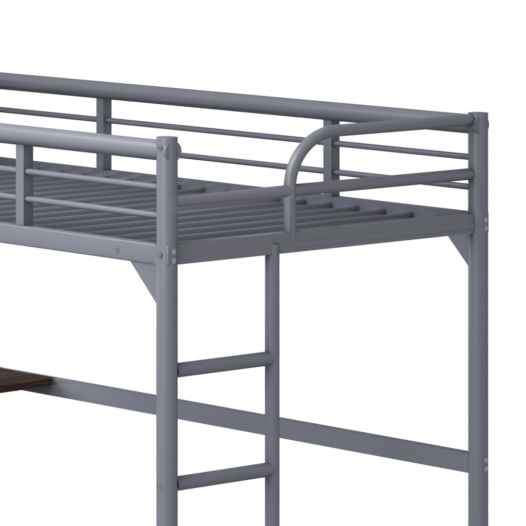 Leoglint Twin Metal loft Bed Frame with Desk, Ladder and Guardrails, bookdesk under bed, Silver