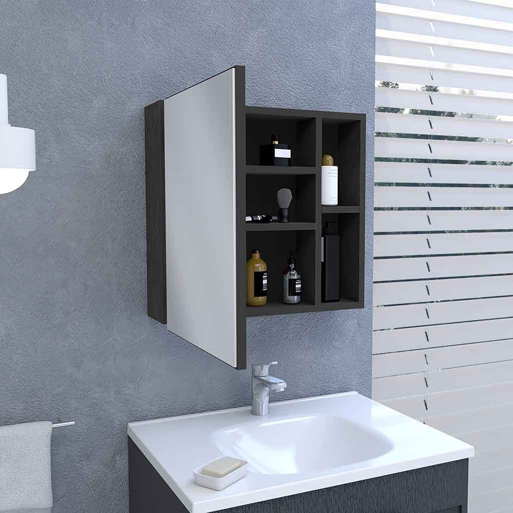 Leoglint Medicine Cabinet Viking, Three Internal Shelves, Single Door, Two External Shelves, Black Wengue Finish