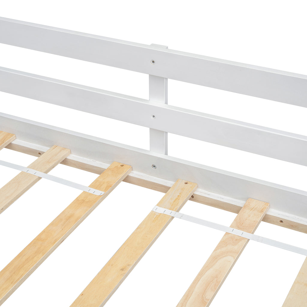 Twin Low Loft Bed Frame with Slide,  Ladder, Safety Guardrails, No Box Spring Needed,White