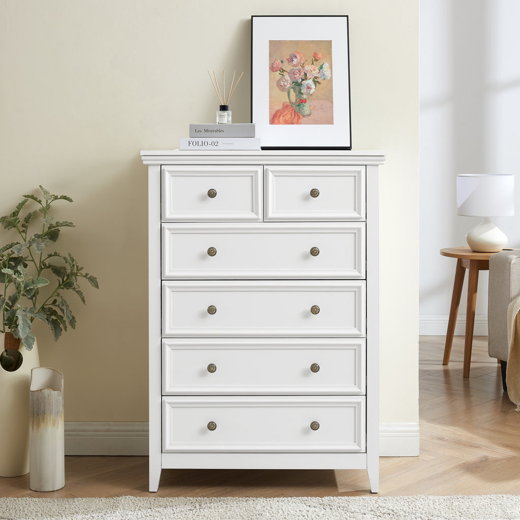 Leoglint Modern 6 Drawers Dresser 6 Drawers Cabinet 6 Drawer Chest,Chest of Drawers Closet Organizers and Storage Clothes Storage Drawers Cabinet for Living Room, Farmhouse Dresser Organizer white