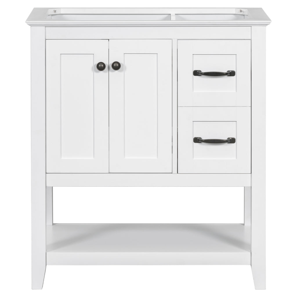 Leoglint 30" Bathroom Vanity without Sink Top, Cabinet Base Only, Vanity with Multi-Functional Drawer, White