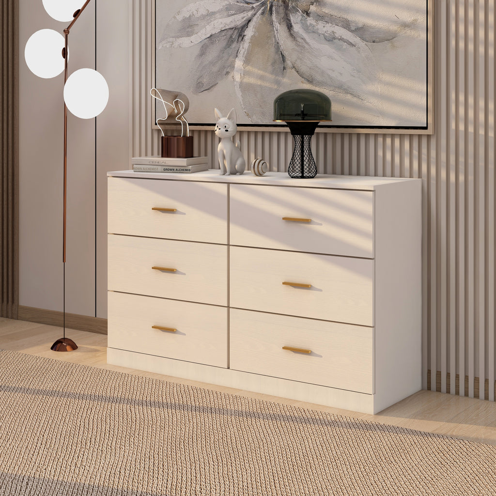 Leoglint Modern White 6-Drawer Dresser,Drawer Chest for Bedroom - Ample Storage Wide Chest of Drawers, Sturdy & Safe