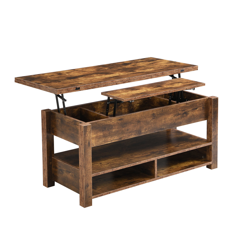 Leoglint [VIDEO provided] ON-TREND Lift Top Coffee Table, Multi-Functional Coffee Table with Open Shelves, Modern Lift Tabletop Dining Table for Living Room, Home Office, Rustic Brown