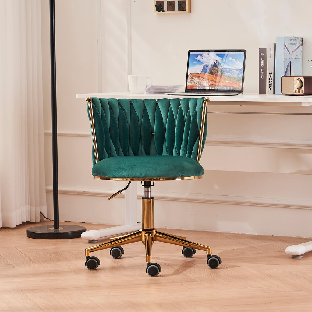 Leoglint Office Desk Chair, Upholstered Home Office Desk Chairs with Adjustable Swivel Wheels, Ergonomic Office Chair for Living Room, Bedroom, Office, Vanity Study (Emerald)