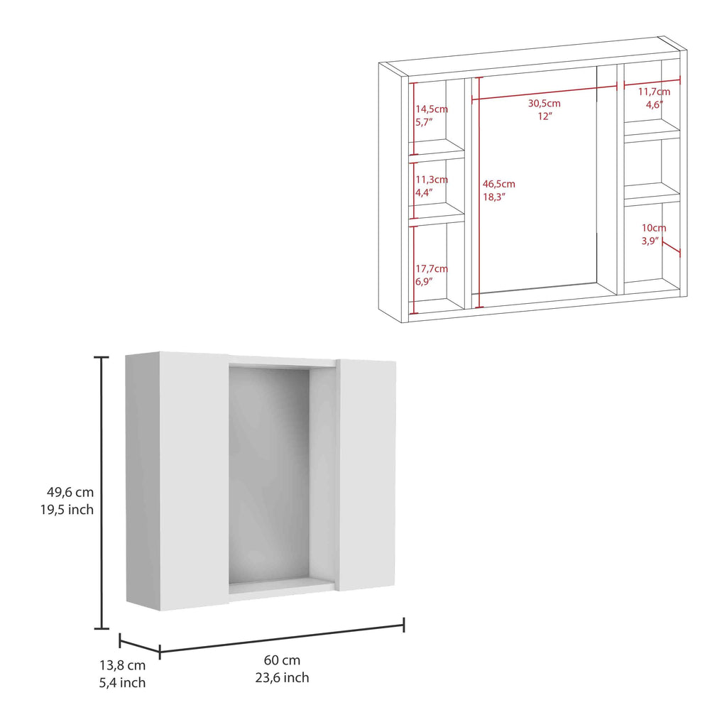 Leoglint Artemisa Medicine Cabinet, Double Door, Mirror, One External Shelf  -White