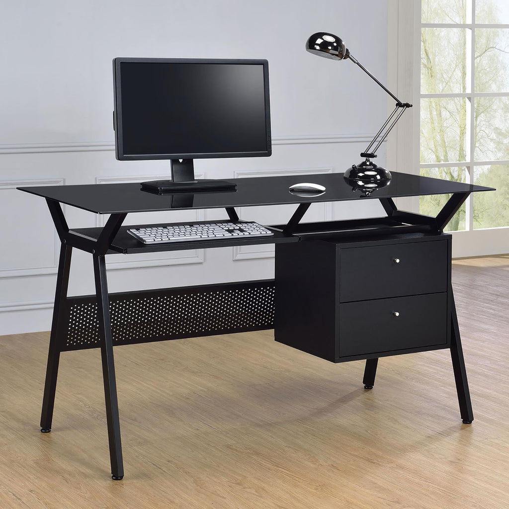 Leoglint Black 2-Drawer Computer Office Desk