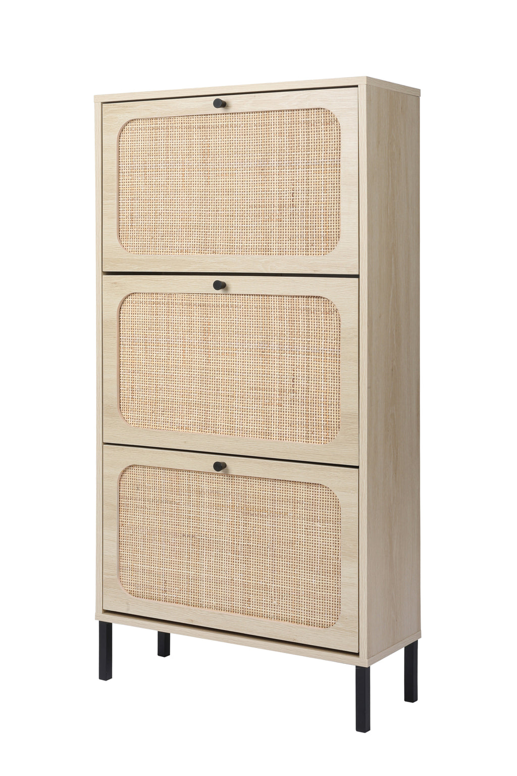 Leoglint Natural  Rattan 3 Door Shoe Rack, Freestanding Modern Shoe Storage Cabinet, for Entryway