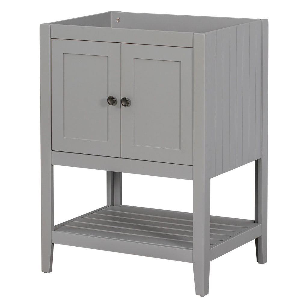 Leoglint 24" Bathroom Vanity Base Only, Soild Wood Frame, Bathroom Storage Cabinet with Doors and Open Shelf, Grey