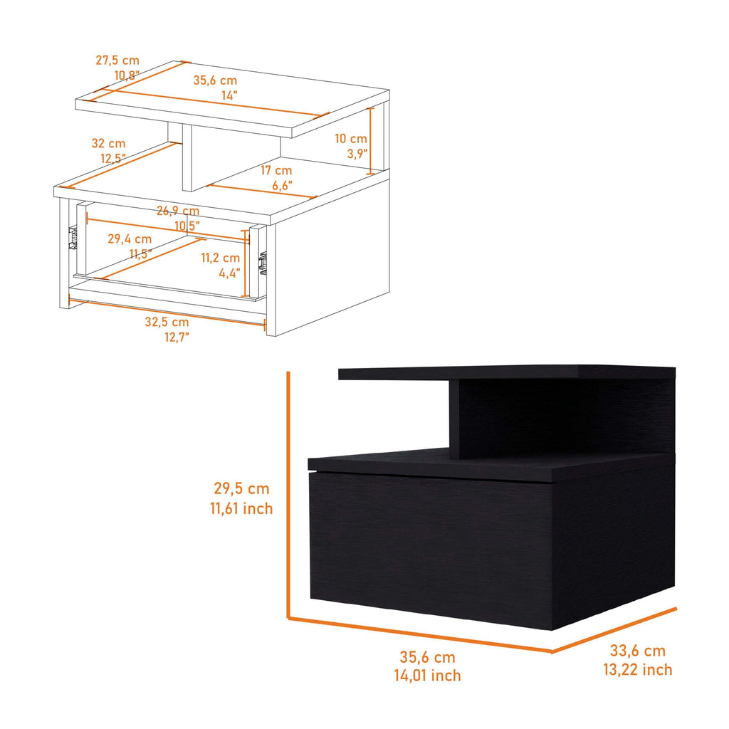 Leoglint Augusta Drawer Chest Floating Nightstand with 2-Tier Shelf and 1-Drawer