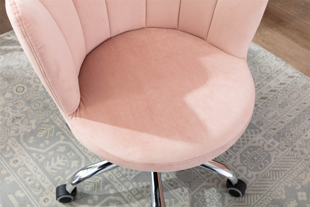 Leoglint COOLMORE Velvet Home Office Chair with silver Base, Modern Cute Shell Back Upholstered Desk Chair for Vanity, Adjustable Swivel Task Chair for Office (Pink Velvet)