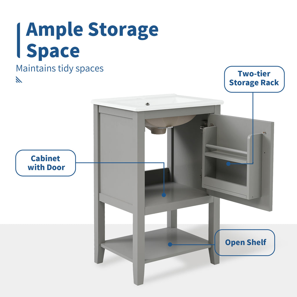 Leoglint 20" Bathroom Vanity with Sink, Bathroom Cabinet with Soft Closing Door, Storage Rack and Open Shelf, Grey