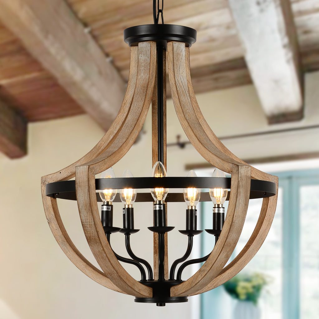 Leoglint Pendant 19" Farmhouse Wood Chandelier Light Fixtures