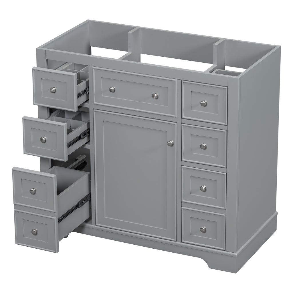 Leoglint 36" Bathroom Vanity without Sink, Cabinet Base Only, One Cabinet and Six Drawers, Grey