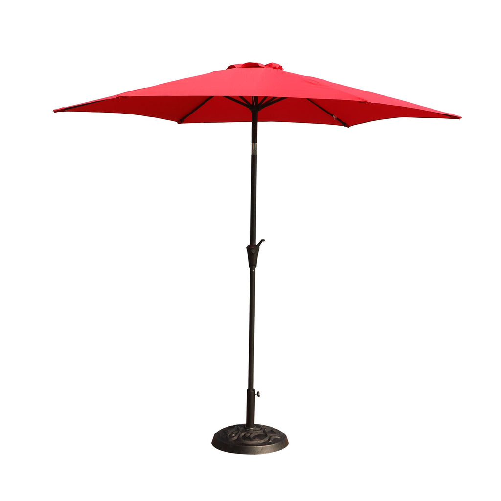 Leoglint 8.8 feet Aluminum Patio Outdoor Umbrella, Patio Umbrella, Market Umbrella with 33 pounds Round Resin Umbrella Base, Push Button Tilt and Crank lift, Red