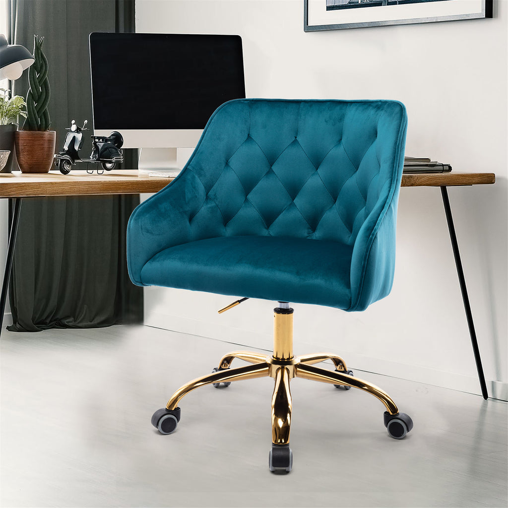 Leoglint COOLMORE Velvet Home Office Chair, Modern Cute Computer Chair, Wheels Swivel Height Adjustable Swivel Task Chair for Home Office (Teal Velvet)